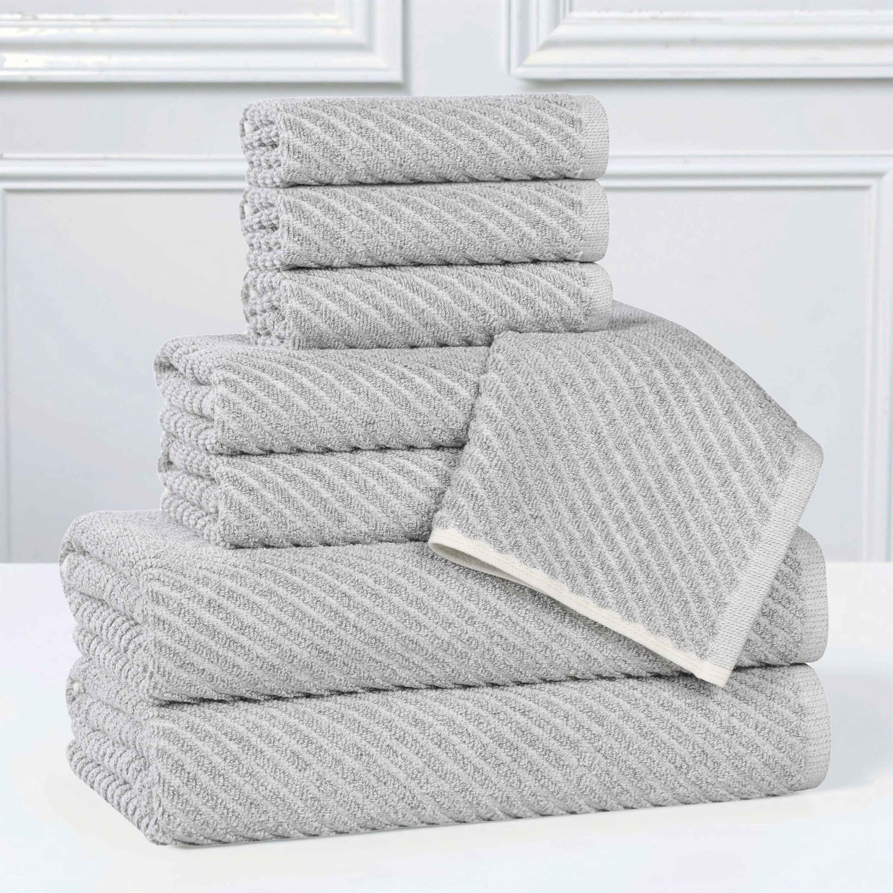 Amelia Cotton Blend Textured Diagonal Ribbed 8 Piece Towel Set