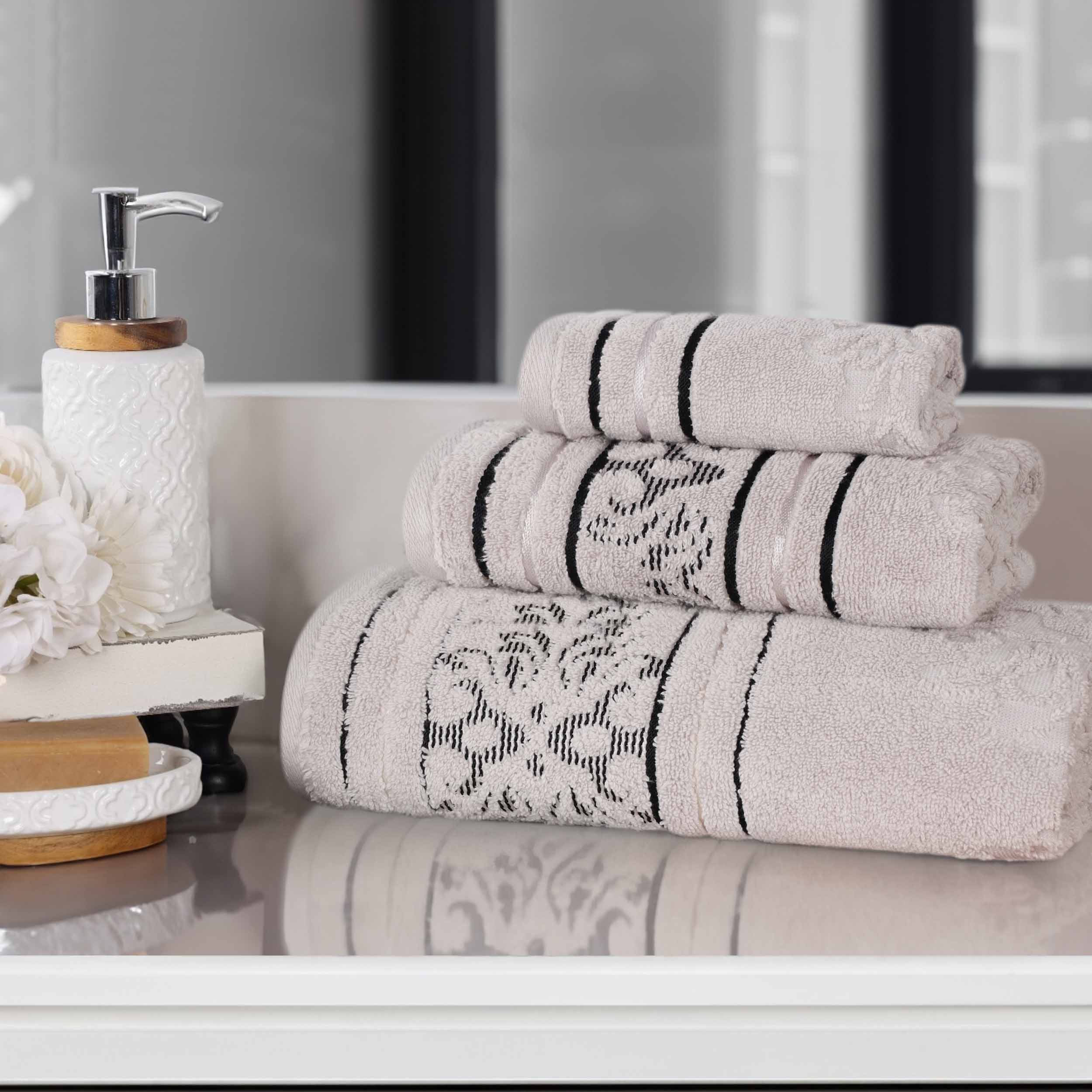 Sadie Zero Twist Cotton Floral Jacquard Absorbent 3 Piece Towel Set - Towel Set by Superior