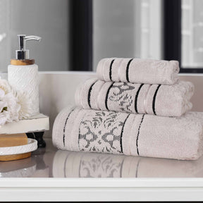 Sadie Zero Twist Cotton Floral Jacquard Absorbent 3 Piece Towel Set