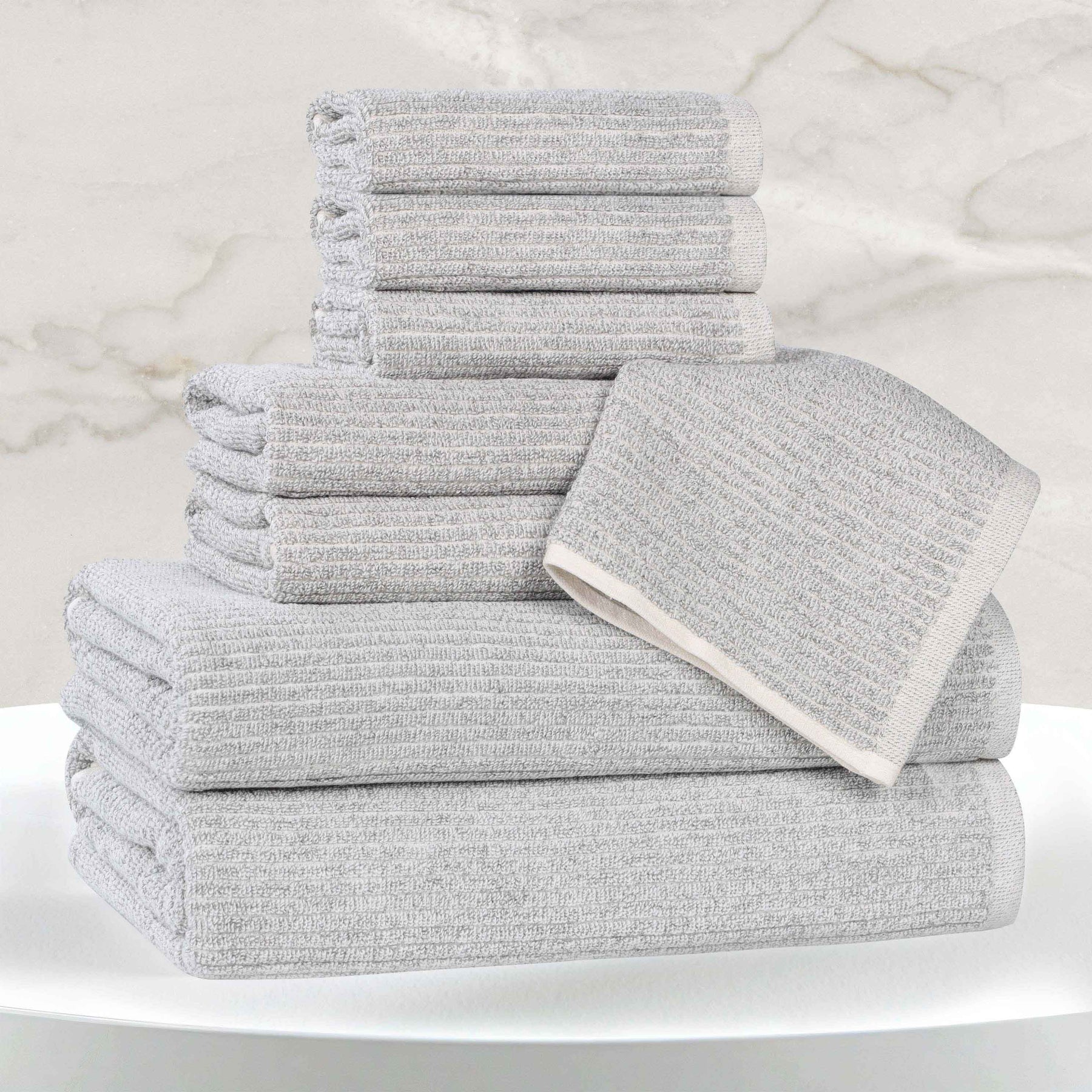 Destin Cotton Blend Medium Weight Textured Ribbed 8 Piece Towel Set