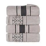 Sadie Zero Twist Cotton Solid and Jacquard Floral Bath Towel Set of 4 - Bath Towel by Superior