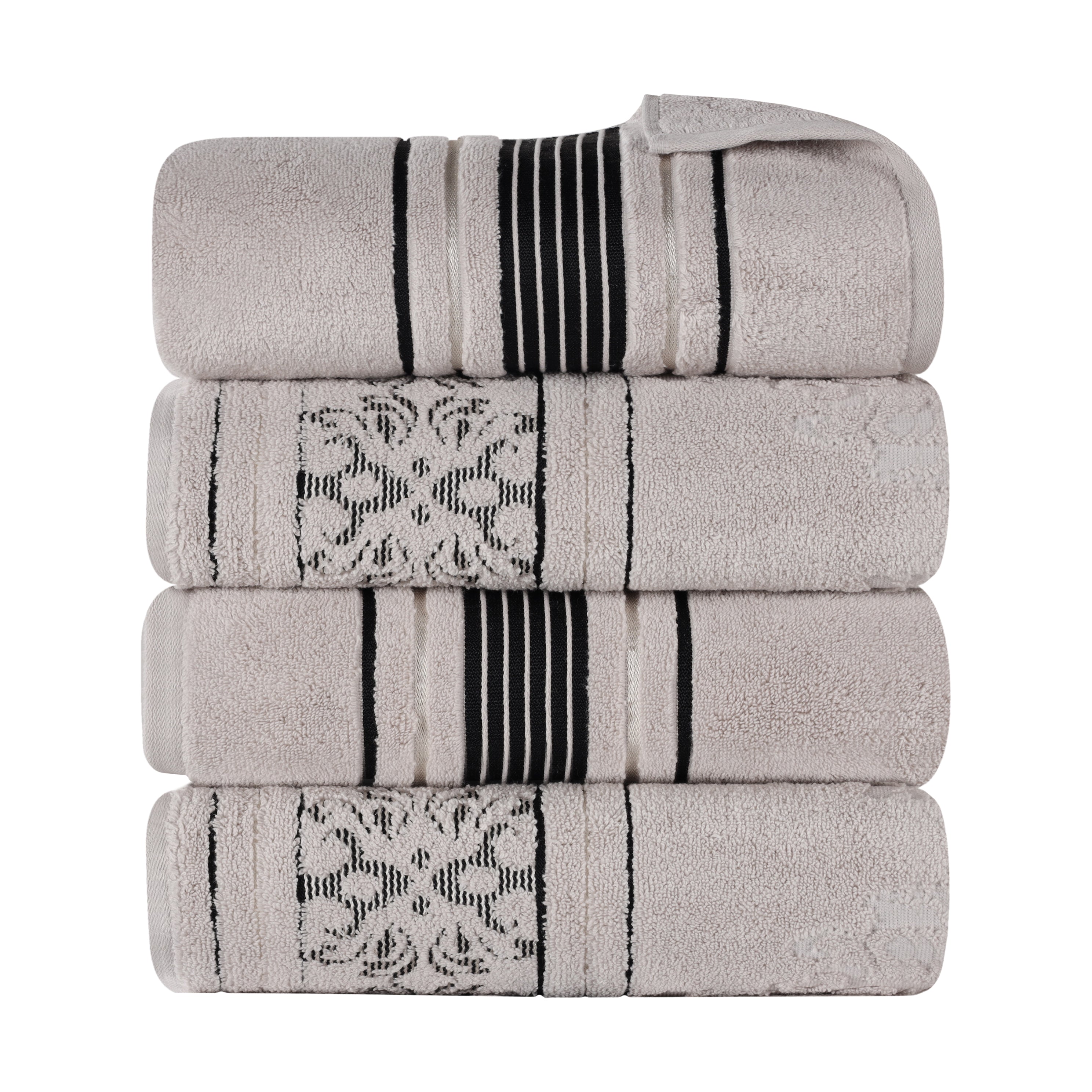 Sadie Zero Twist Cotton Solid and Jacquard Floral Bath Towel Set of 4 - Bath Towel by Superior