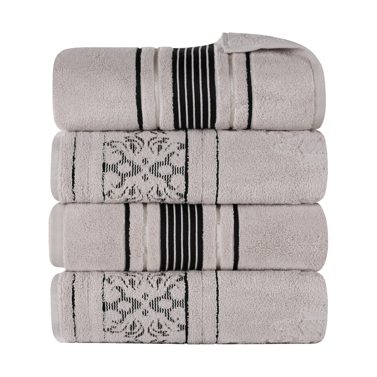 Sadie Zero Twist Cotton Solid and Jacquard Floral Bath Towel Set of 4