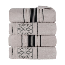 Sadie Zero Twist Cotton Solid and Jacquard Floral Bath Towel Set of 4