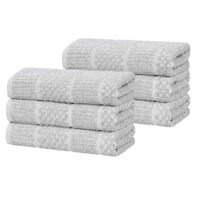 Naples Cotton Blend Textured Checkered & Ribbed Hand Towels, Set of 6