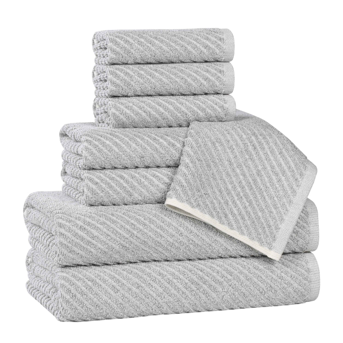 Amelia Cotton Blend Textured Diagonal Ribbed 8 Piece Towel Set