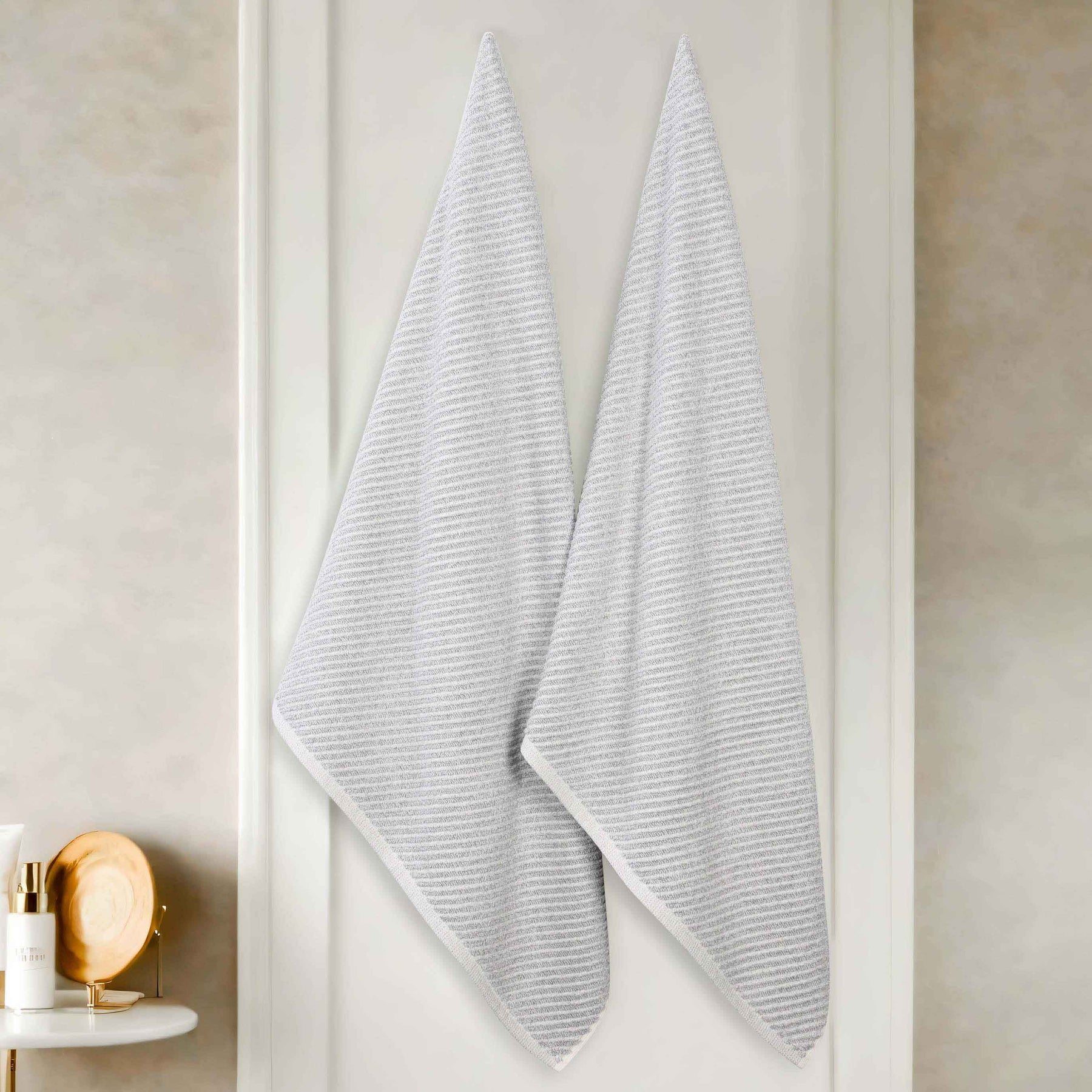 Amelia Cotton Blend Textured Diagonal Ribbed Bath Sheets, Set of 2