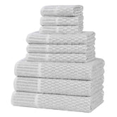 Juno Cotton Blend Textured Checkered Ribbed Border 9 Piece Towel Set