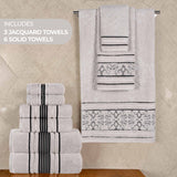 Sadie Zero Twist Cotton Solid and Jacquard Floral 9 Piece Towel Set - Towel Set by Superior