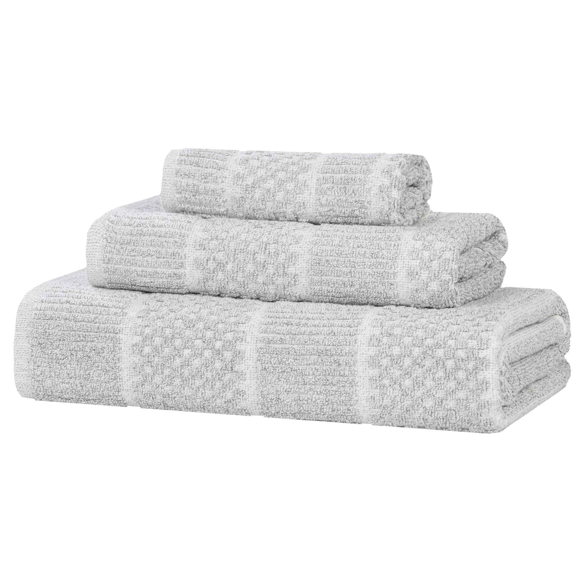 Naples Cotton Blend Textured Checkered and Ribbed 3 Piece Towel Set