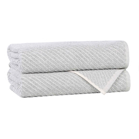 Amelia Cotton Blend Textured Diagonal Ribbed Bath Towels, Set of 2