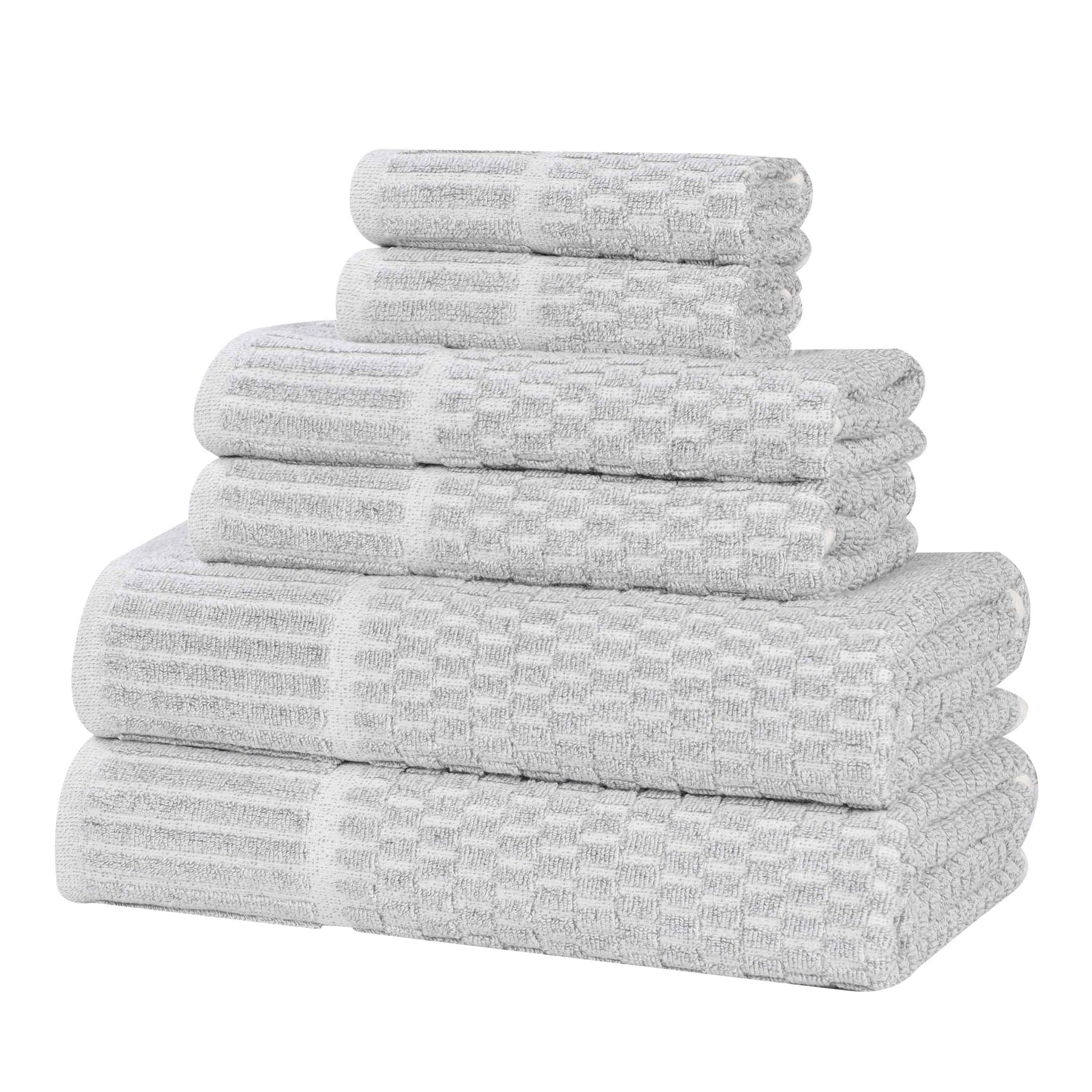 Juno Cotton Blend Textured Checkered Ribbed Border 6 Piece Towel Set