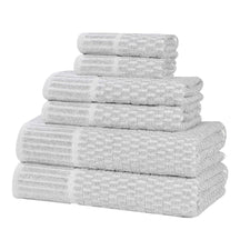 Juno Cotton Blend Textured Checkered Ribbed Border 6 Piece Towel Set