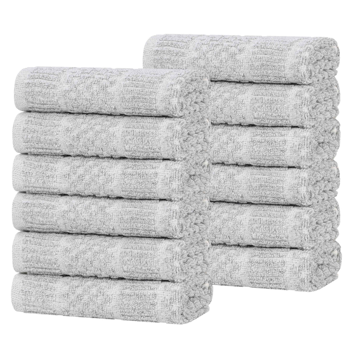 Naples Cotton Blend Checkered Ribbed Face Towels Washcloths, Set of 12