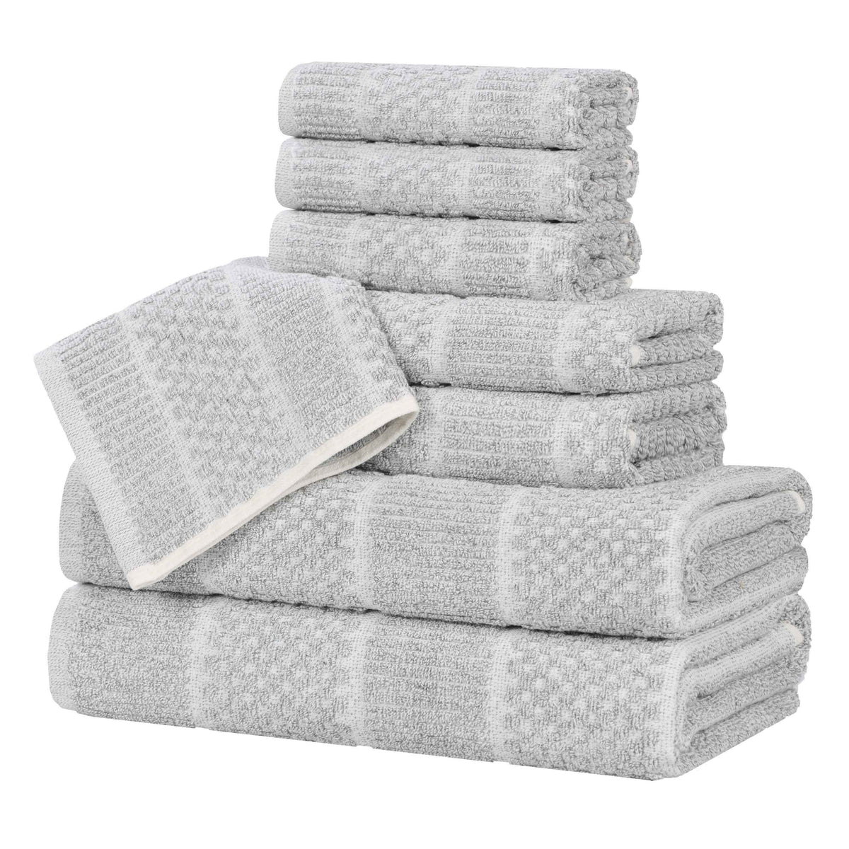 Naples Cotton Blend Textured Checkered and Ribbed 8 Piece Towel Set