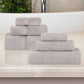 Chevron Zero Twist Solid and Jacquard Soft Cotton 6 Piece Towel Set