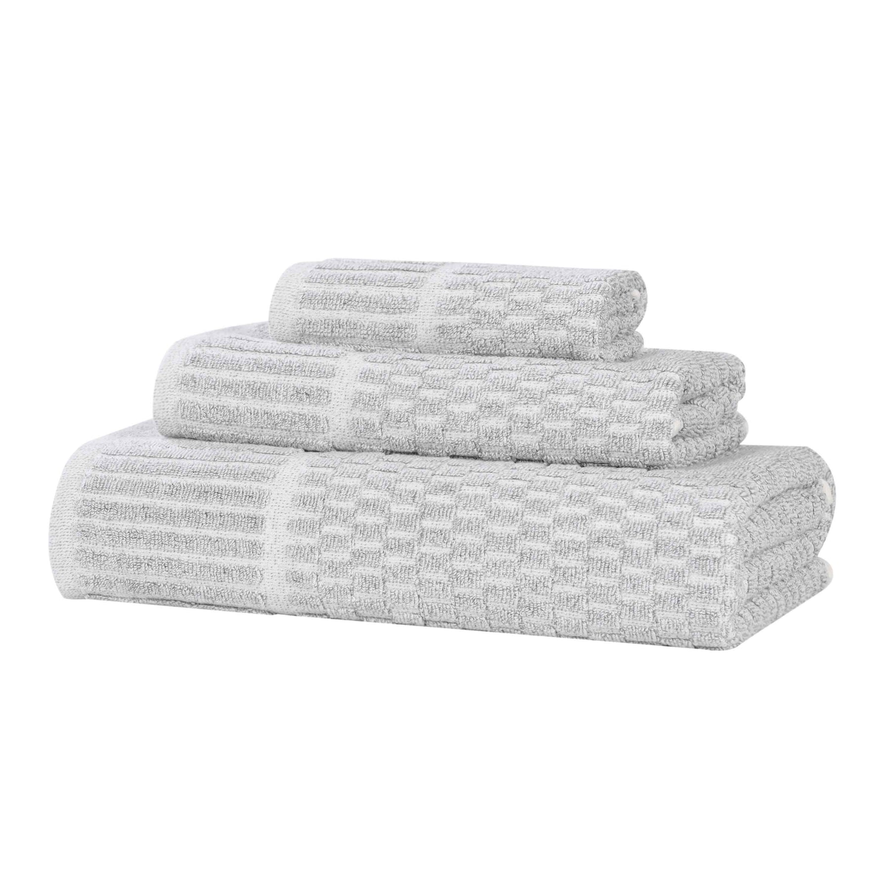 Juno Cotton Blend Textured Checkered Ribbed Border 3 Piece Towel Set