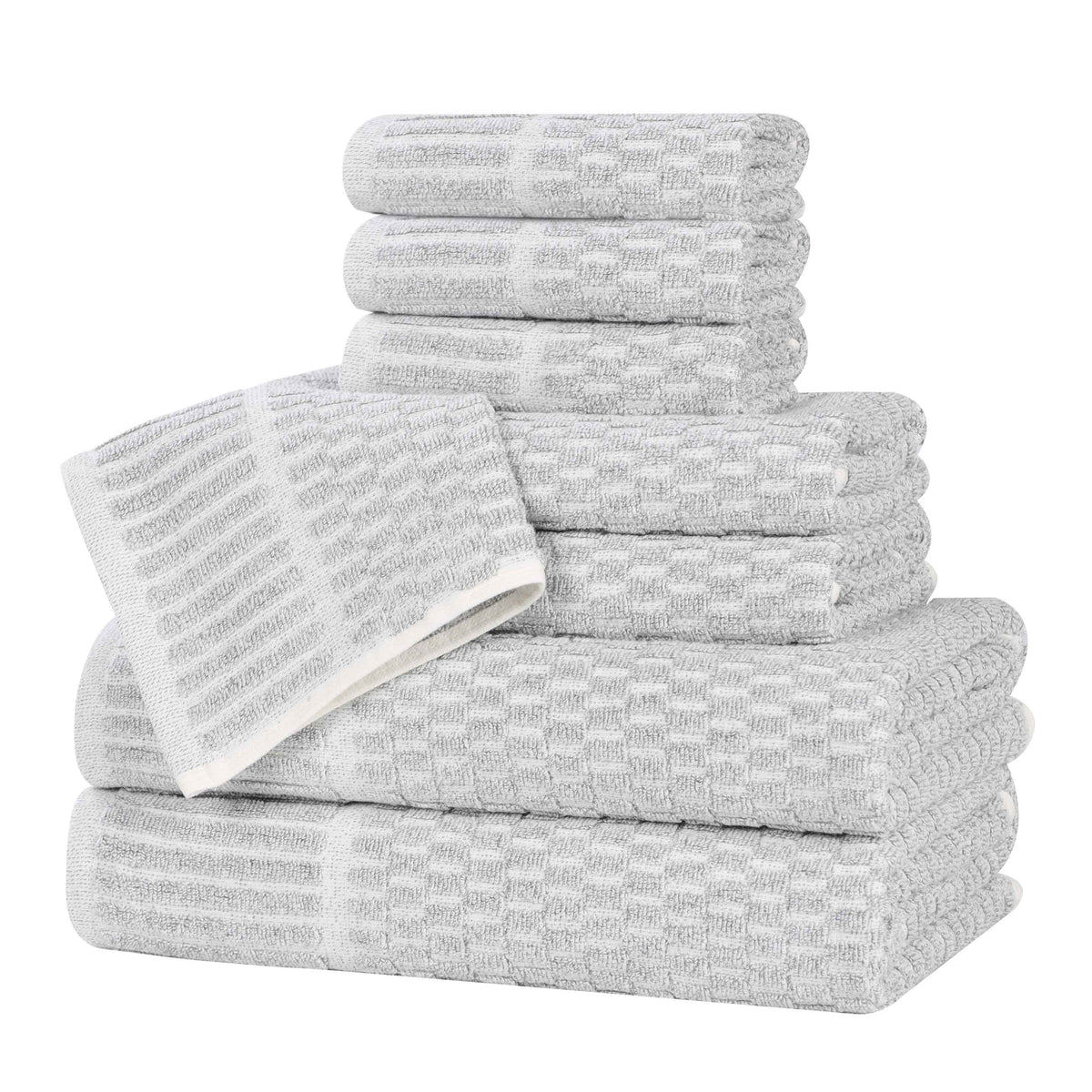 Juno Cotton Blend Textured Checkered Ribbed Border 8 Piece Towel Set