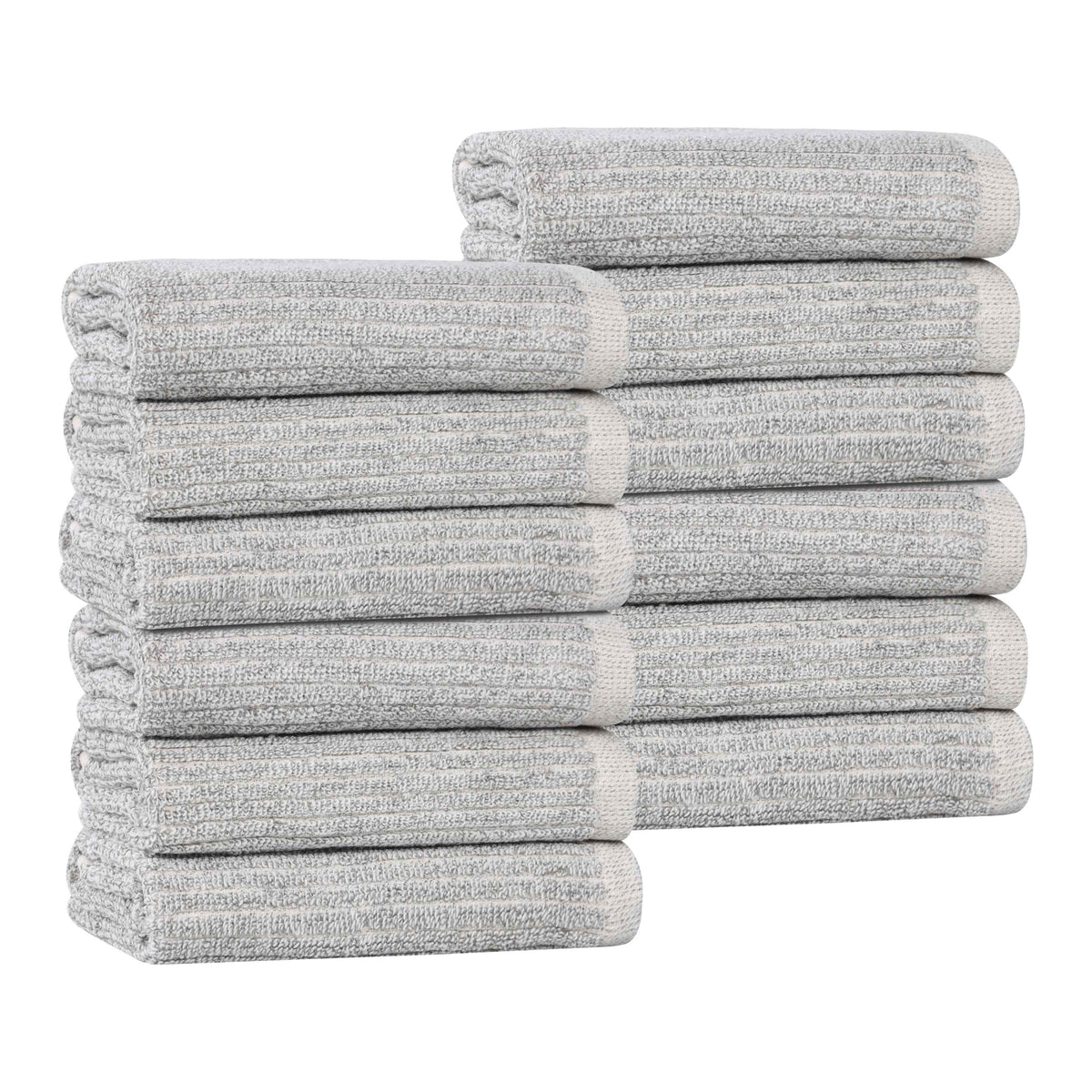 Destin Cotton Blend Textured Ribbed Face Towels Washcloths, Set of 12