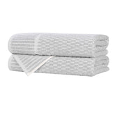 Juno Cotton Blend Textured Checkered Ribbed Border Bath Towels, Set of 2