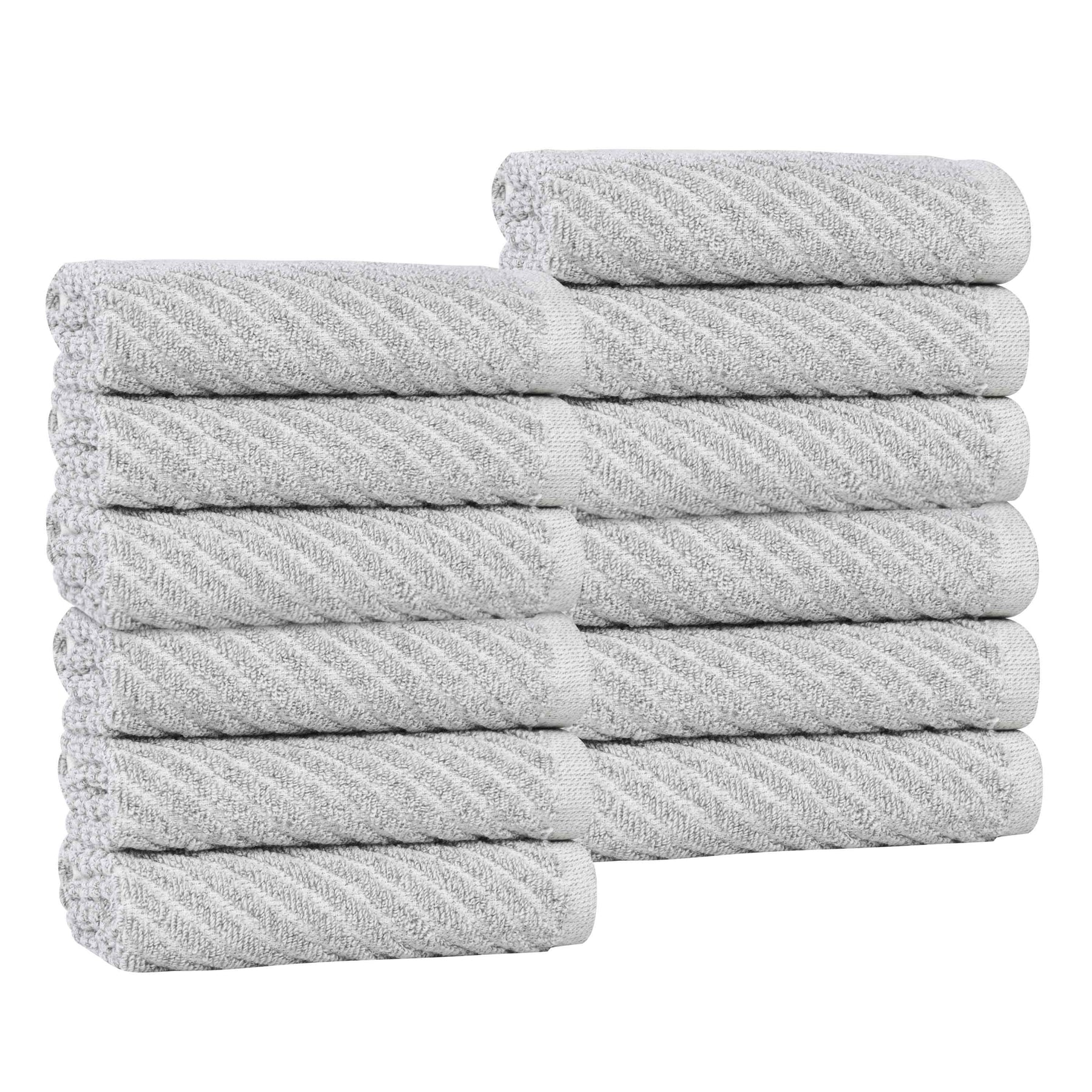 Amelia Cotton Blend Diagonal Ribbed Face Towels Washcloths, Set of 12