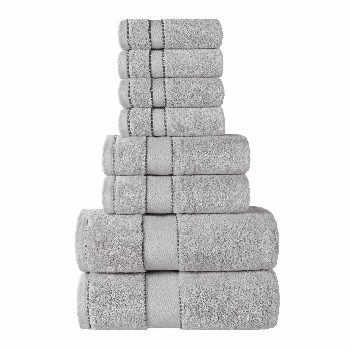 Niles Egyptian Giza Cotton Plush Heavyweight Soft 8 Piece Towel Set - Platinum