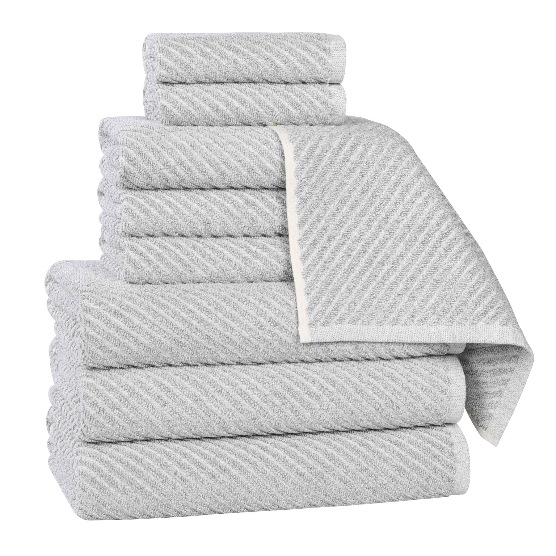 Amelia Cotton Blend Textured Diagonal Ribbed 9 Piece Towel Set