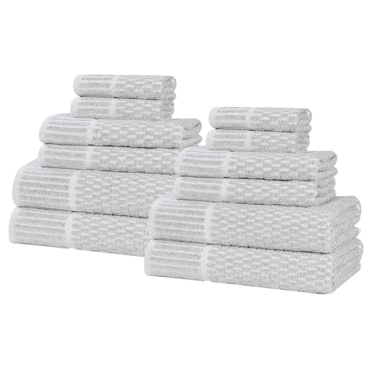 Juno Cotton Blend Textured Checkered Ribbed Border 12 Piece Towel Set