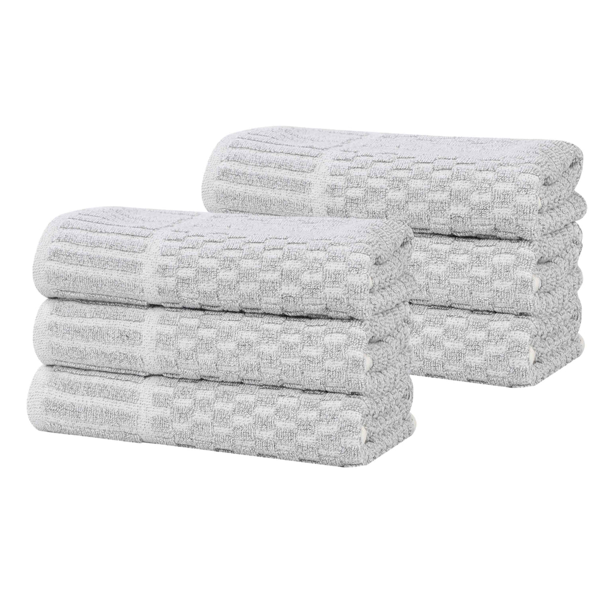 Juno Cotton Blend Textured Checkered Ribbed Border Hand Towels, Set of 6