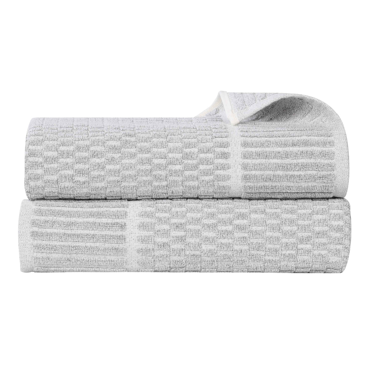 Juno Cotton Blend Textured Checkered Ribbed Border Bath Sheets, Set of 2