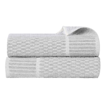 Juno Cotton Blend Textured Checkered Ribbed Border Bath Sheets, Set of 2