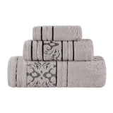 Sadie Zero Twist Cotton Floral Jacquard Absorbent 3 Piece Towel Set - Towel Set by Superior