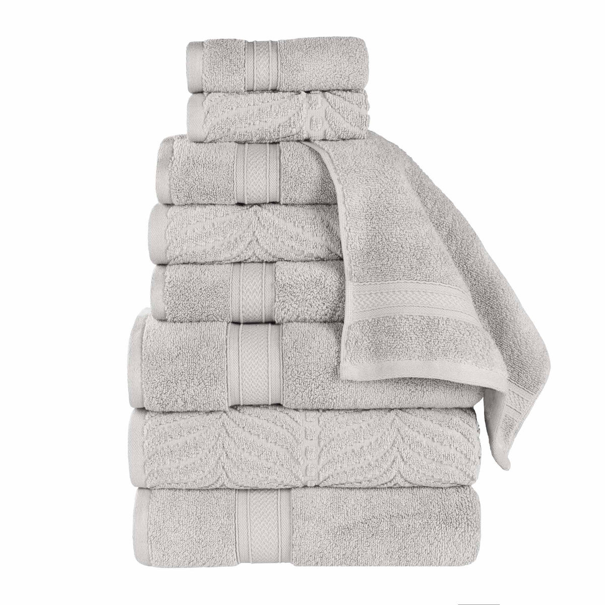 Chevron Zero Twist Solid and Jacquard Cotton 9 Piece Towel Set