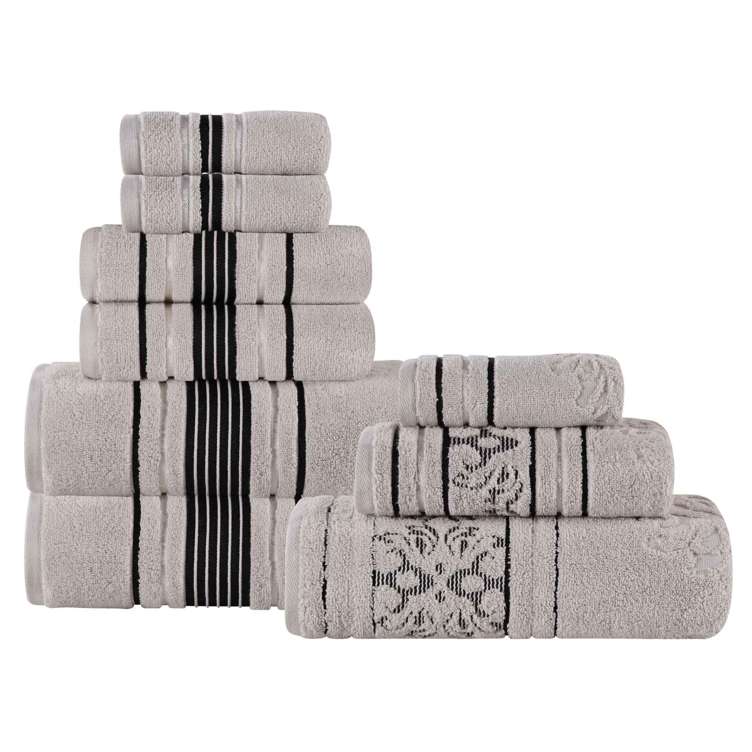 Sadie Zero Twist Cotton Solid and Jacquard Floral 9 Piece Towel Set - Towel Set by Superior