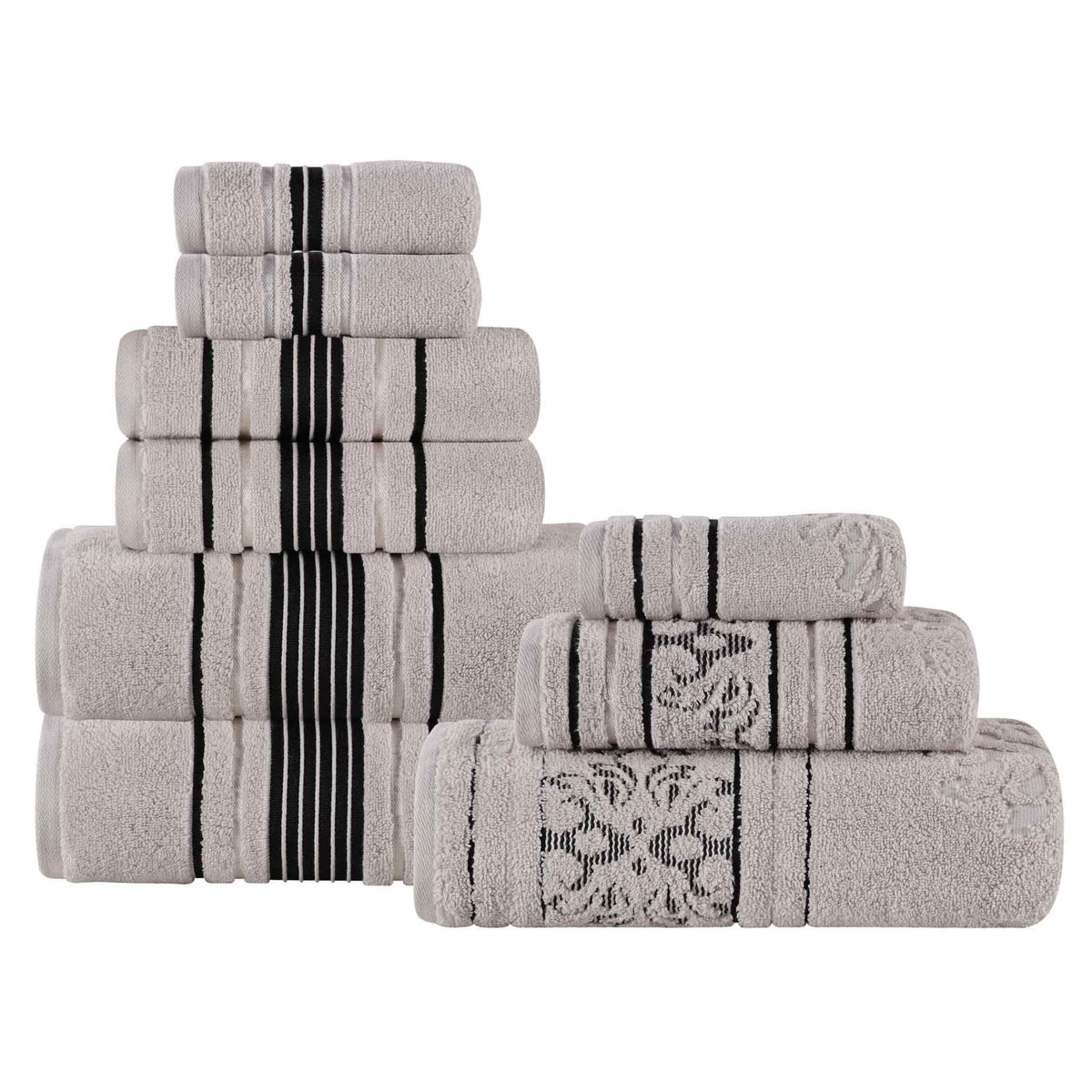 Sadie Zero Twist Cotton Solid and Jacquard Floral 9 Piece Towel Set