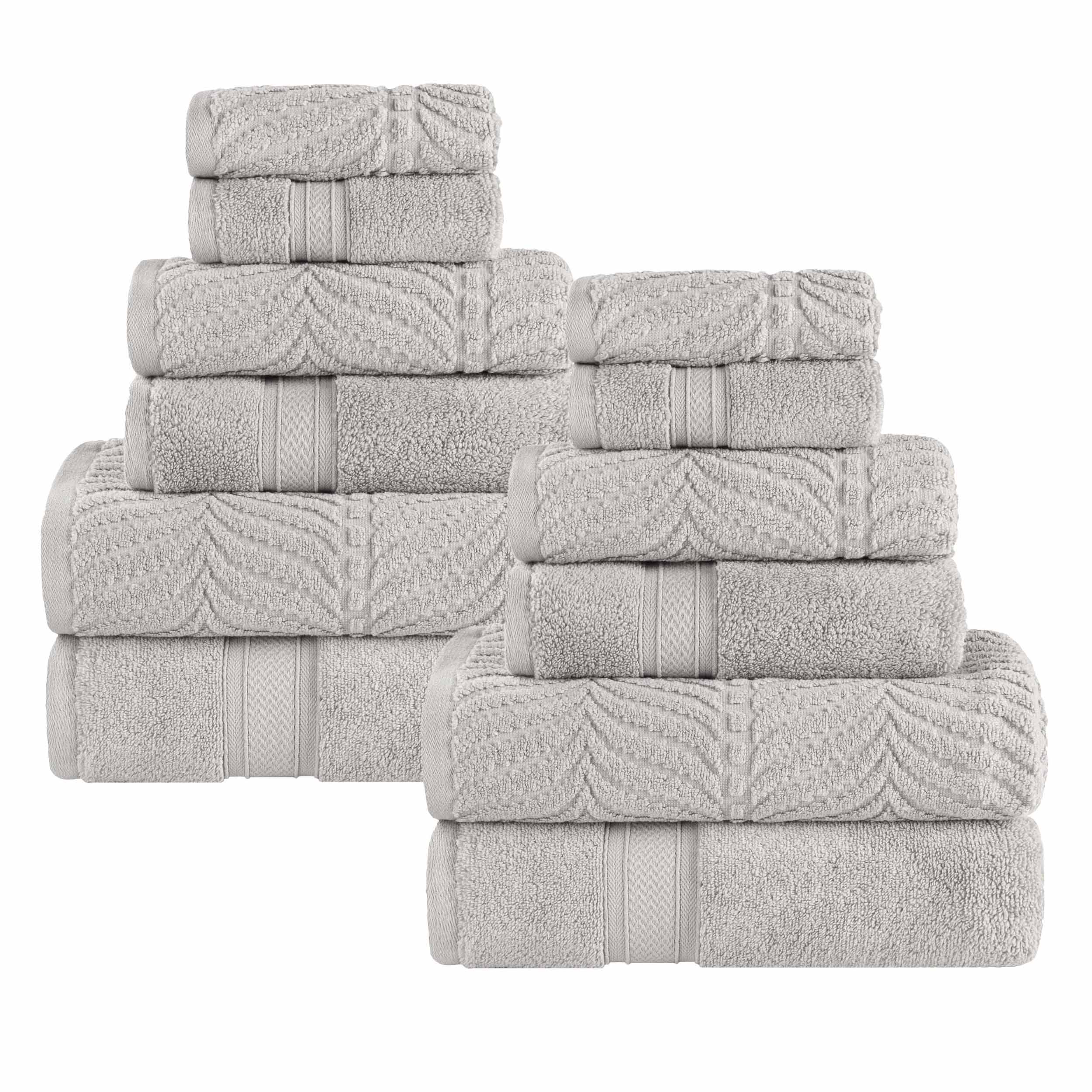 Chevron Zero Twist Solid and Jacquard Soft Cotton 12 Piece Towel Set - Towel Set by Superior