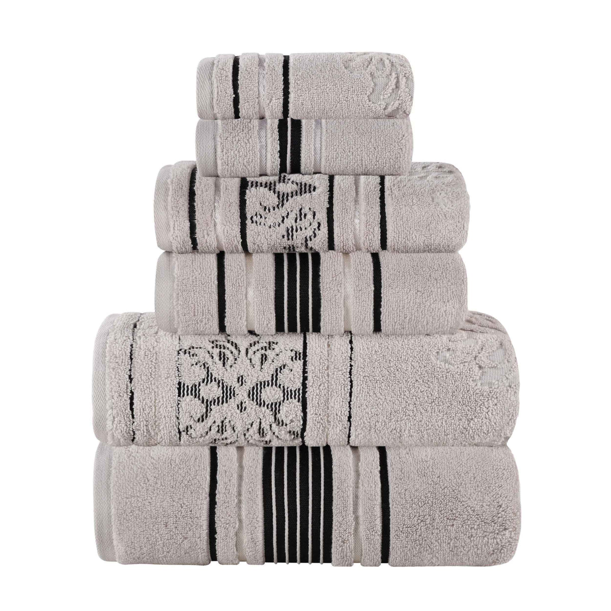 Sadie Zero Twist Cotton Solid and Jacquard Floral 6 Piece Towel Set