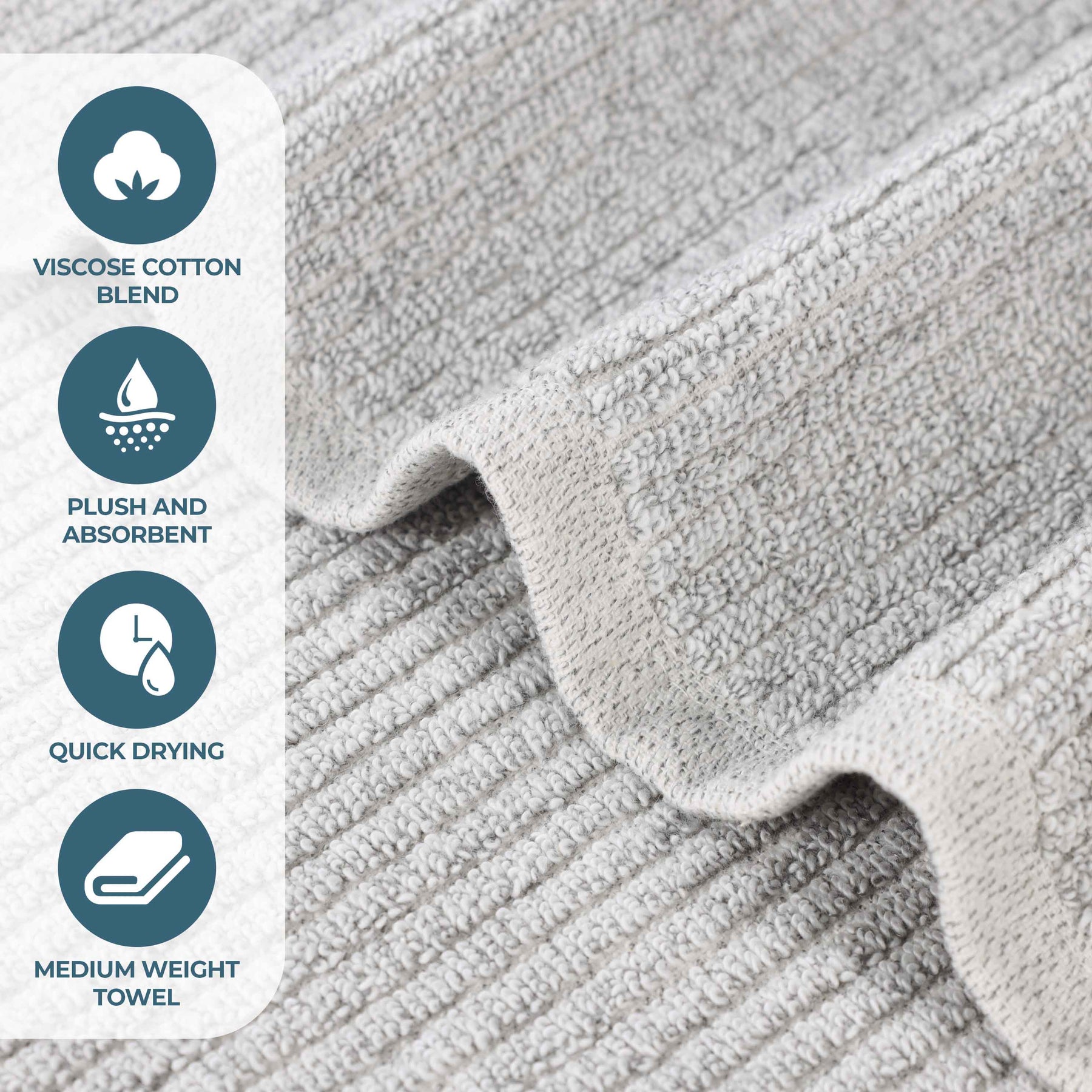 Destin Cotton Blend Medium Weight Textured Ribbed Bath Towels, Set of 2