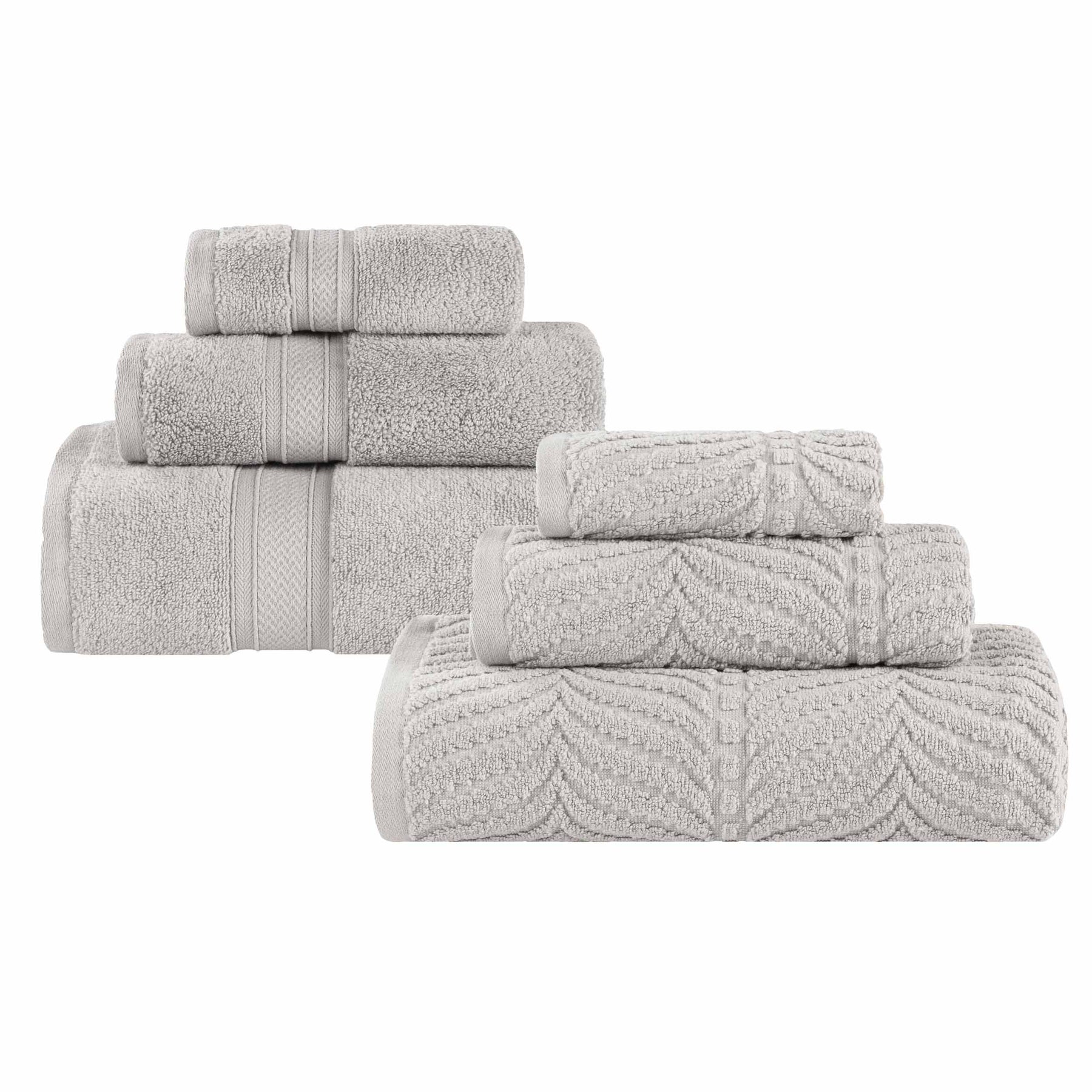 Chevron Zero Twist Solid and Jacquard Soft Cotton 6 Piece Towel Set