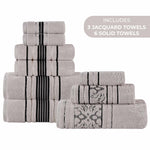 Sadie Zero Twist Cotton Solid and Jacquard Floral 9 Piece Towel Set - Towel Set by Superior