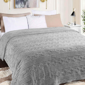 Arctic Boho Knit Jacquard Fleece Plush Medium Weight Fluffy Blanket - Platinum