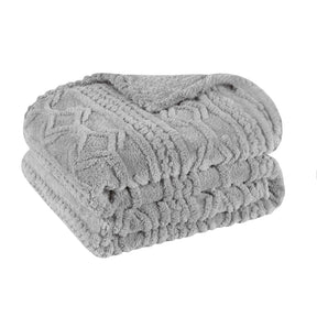 Arctic Boho Knit Jacquard Fleece Plush Medium Weight Fluffy Blanket - Platinum