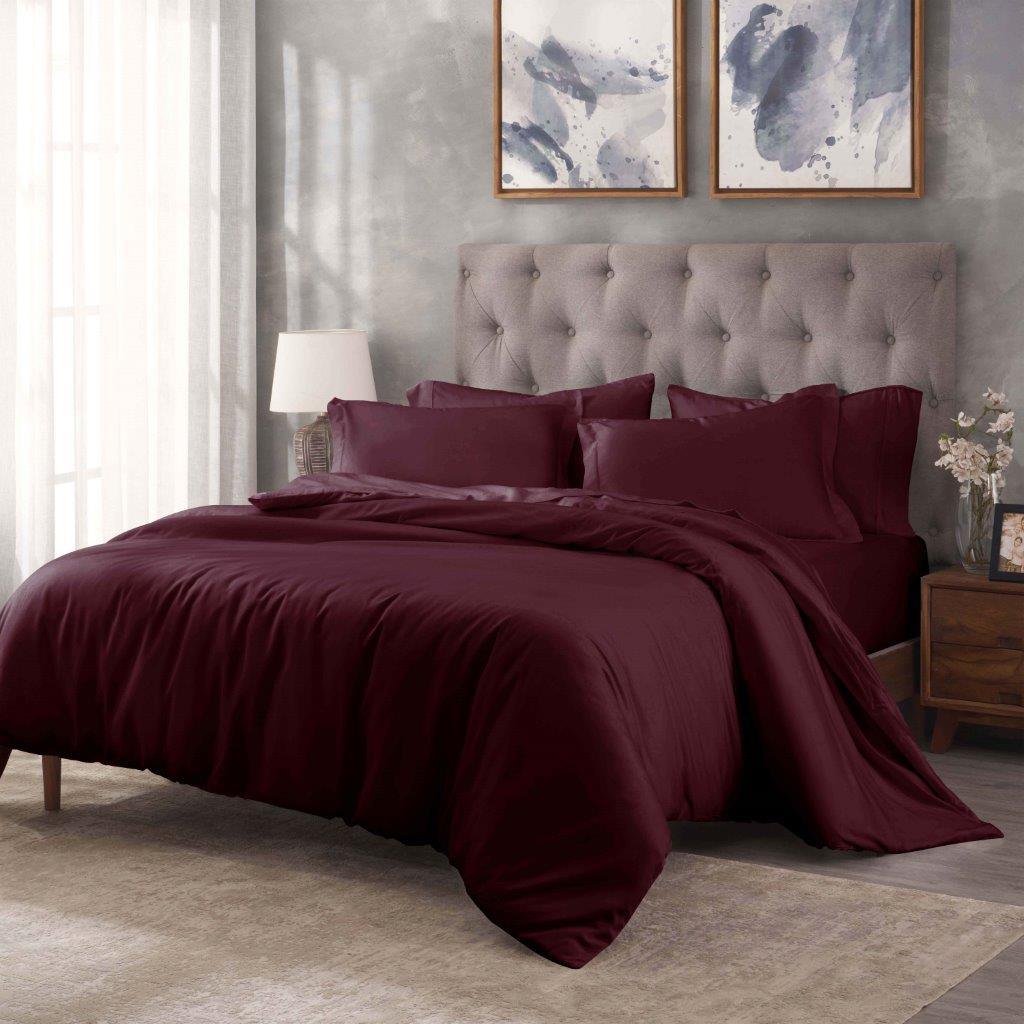 Egyptian Cotton 400 Thread Count Solid Luxury Duvet Cover Set - Plum