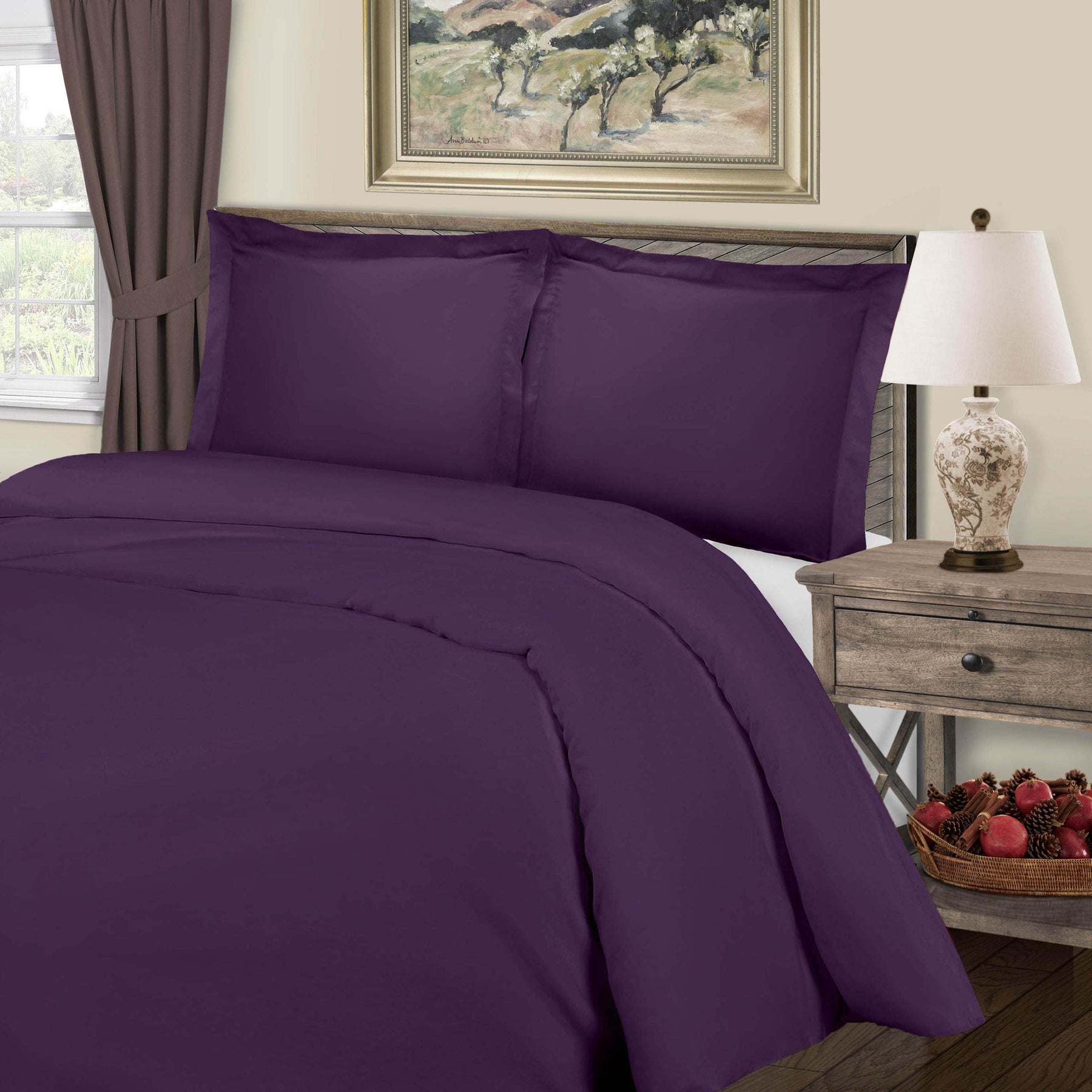 Cotton Blend 800 Thread Count Solid Duvet Cover Set - Plum