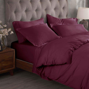 Egyptian Cotton 300 Thread Count Solid Luxury Duvet Cover Set - Plum