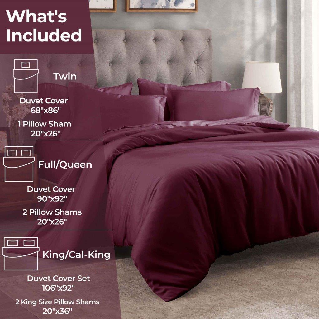 Egyptian Cotton 400 Thread Count Solid Luxury Duvet Cover Set - Plum