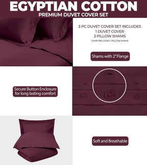 Egyptian Cotton 400 Thread Count Solid Luxury Duvet Cover Set - Plum