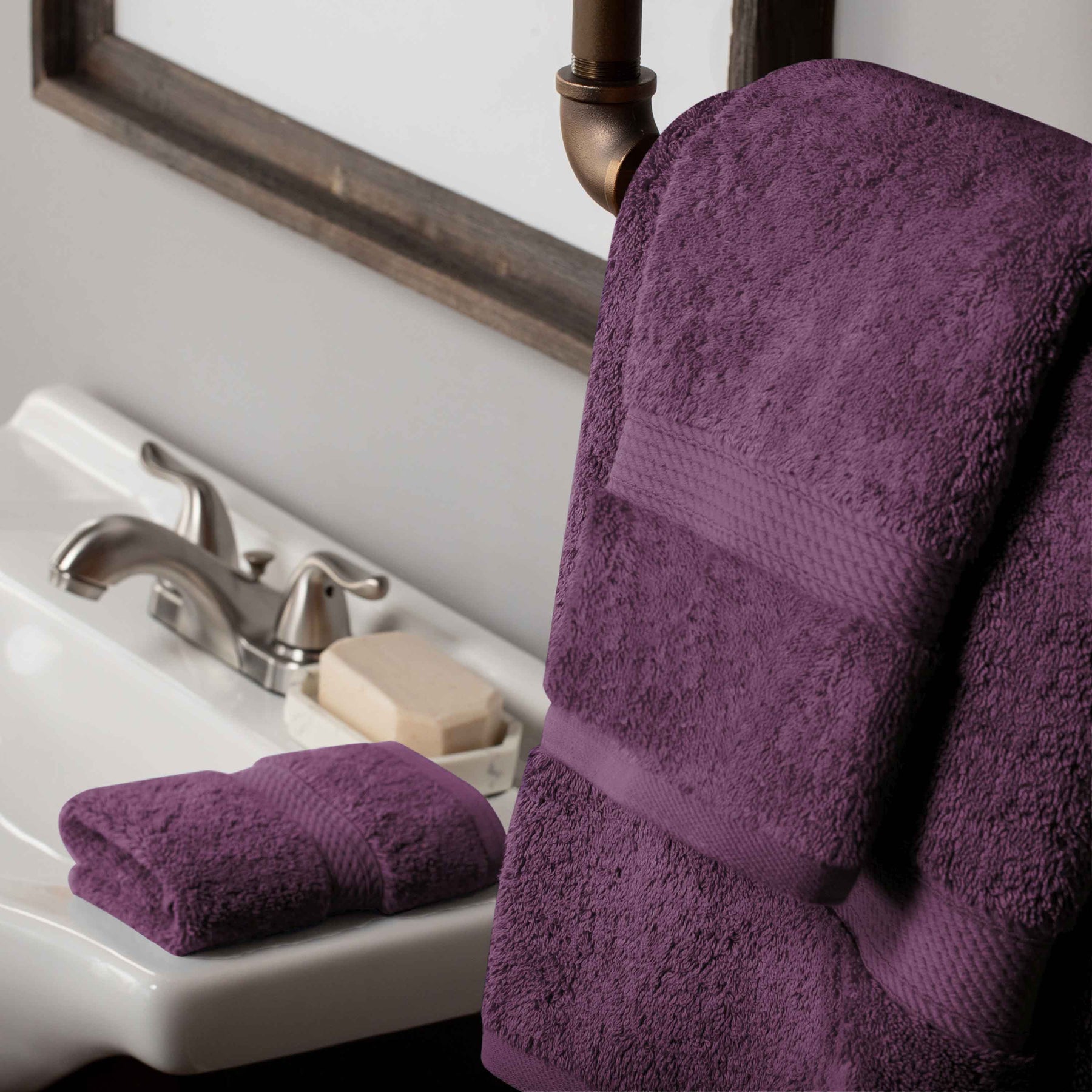 Egyptian Cotton Pile Heavyweight 6 Piece Towel Set - Plum