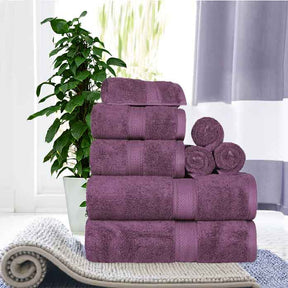 Egyptian Cotton Pile 8 Piece Ultra Plush Solid Towel Set - Plum