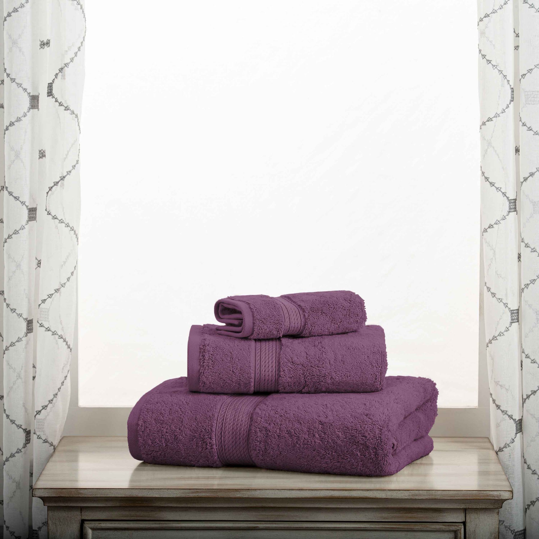 Egyptian Cotton Pile Heavyweight 3 Piece Towel Set - Plum